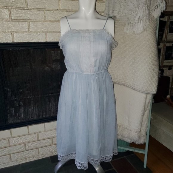 Gunne Sax Other - Gunne Sax Vintage Light Blue 70's Light Gauzy Beachy Lace/Pearl Trimmed Dress
